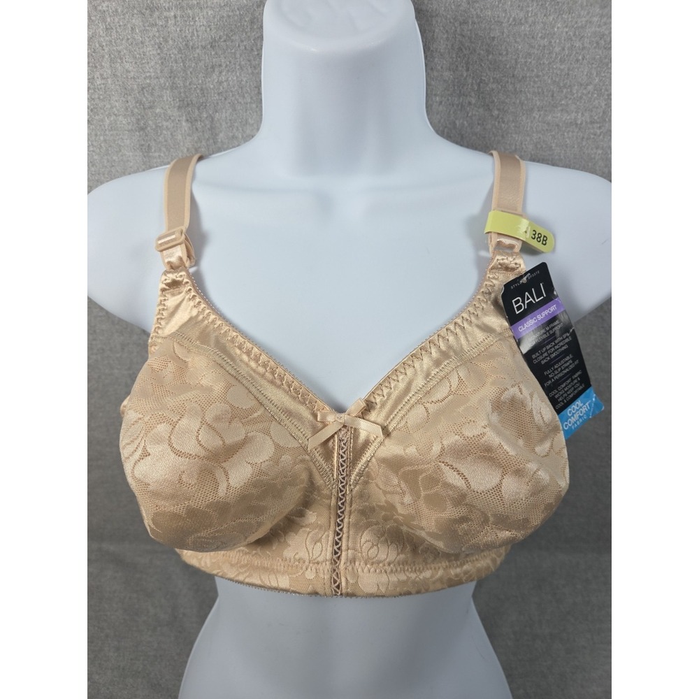 Bali Bra Wirefree Lace Overlay 38B Smoothing Cool Comfort Classic Support NEW